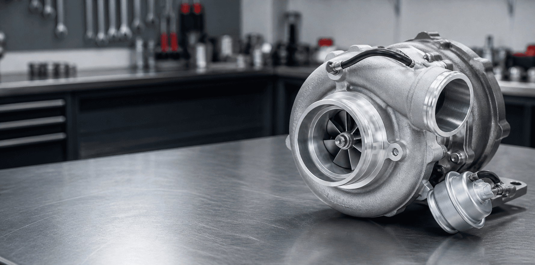 Turbo de coche sobre banco de taller